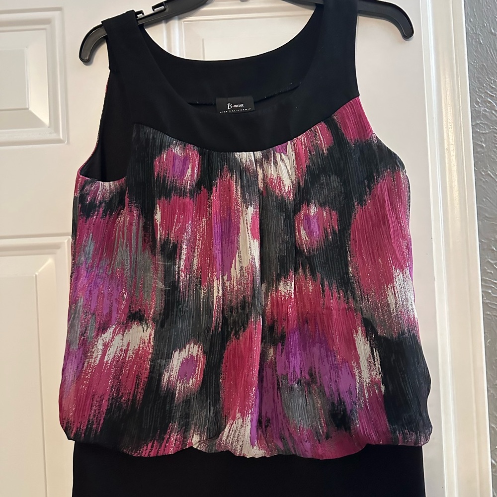 Evan Picone Black and Pink Abstract Tank Top